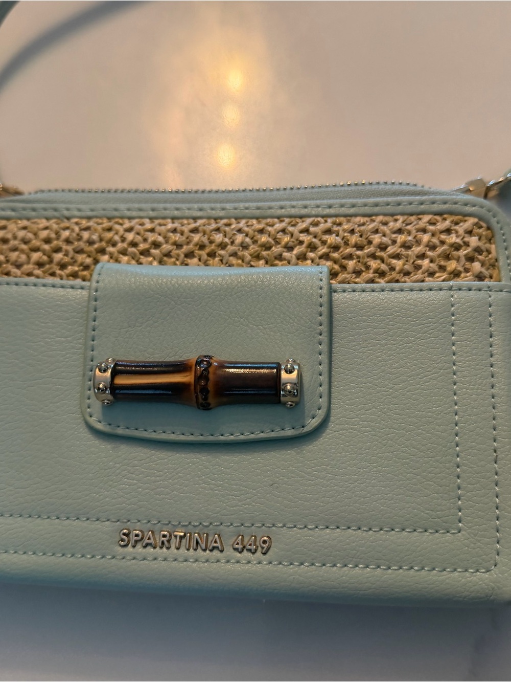 Spartina 449 Mint Green Straw-Trim Crossbody Wallet Bag - Picture 2 of 9